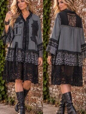Lace-Trim Utility Jacket in Gray